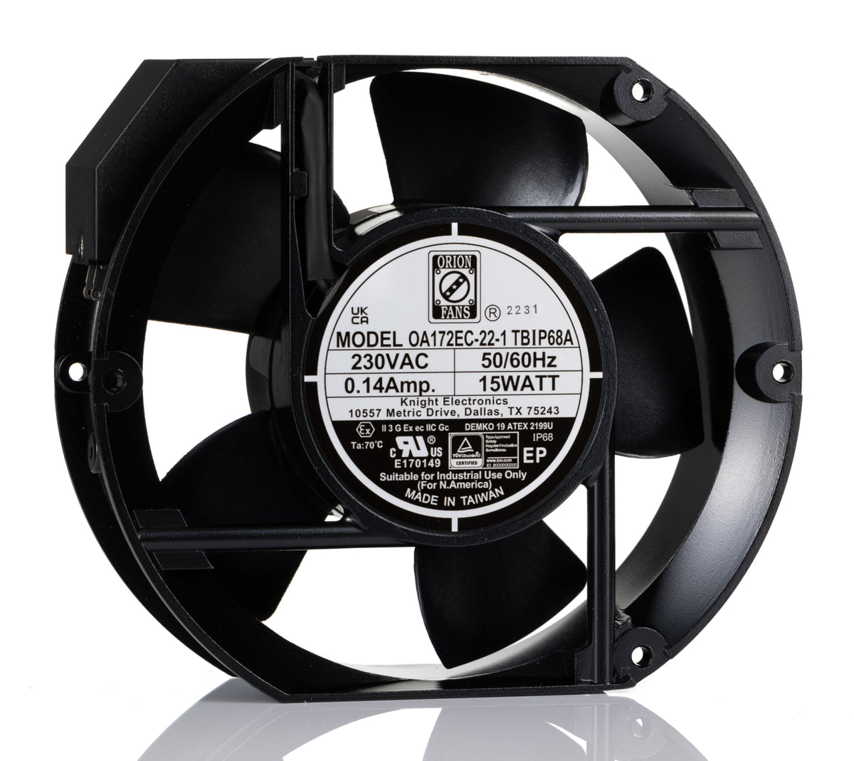 TieDex UK Axial Fan, 230V ac, 220 cfm, 15 W, 140 mA Max, IP68 172 mm, 150mm, 51 mm