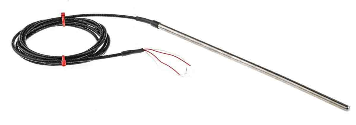TieDex UK PT100 RTD Sensor 6 mm Dia, 250 mm Long, 4 Wire, 1/5 Din 250 °C max