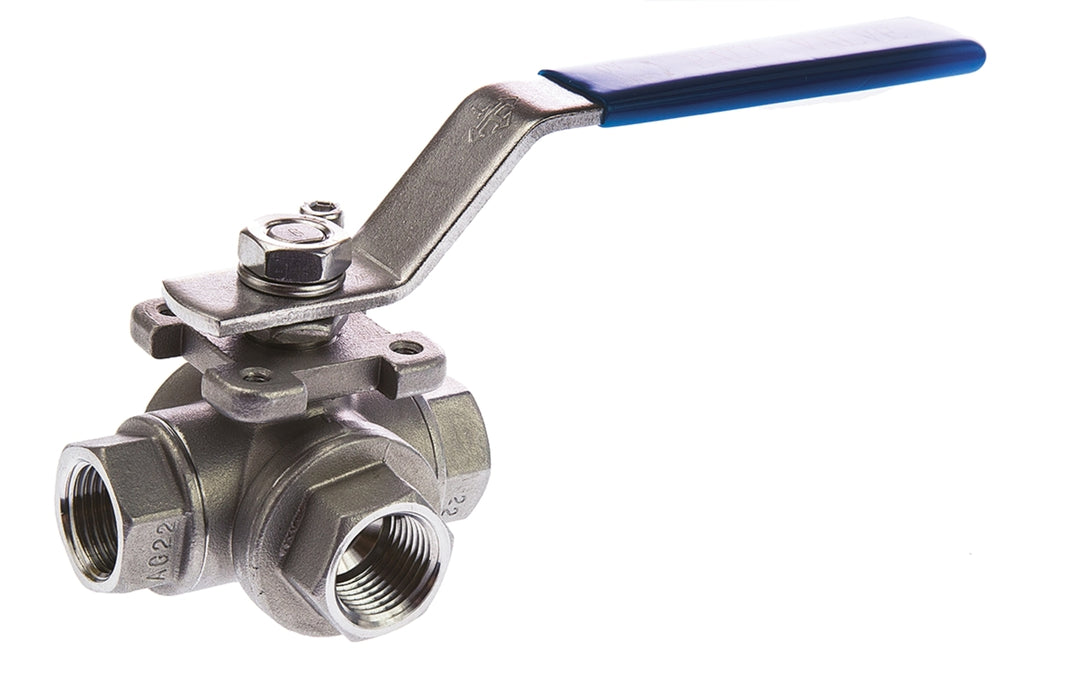TieDex UK Stainless Steel Threaded Threaded 3-Way, BSPP 68 bar, Ball Valve