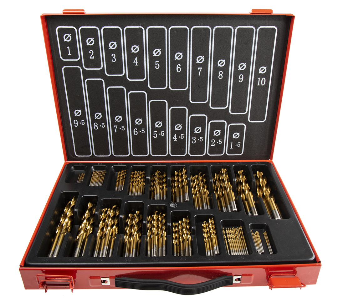TieDex UK 170-Piece Twist Set for Metal, 10 mm Max, 1 mm Min, High Speed Steel Titanium Coated Bits