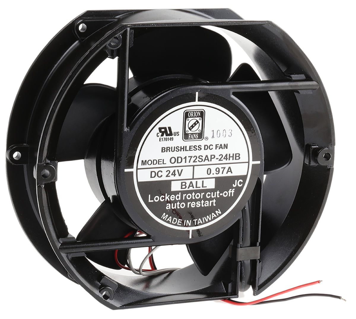 TieDex UK Axial Fan, 24V dc, 399.3 m³/h, 23.3 W, 970 mA Max 172 mm 150mm 51 mm