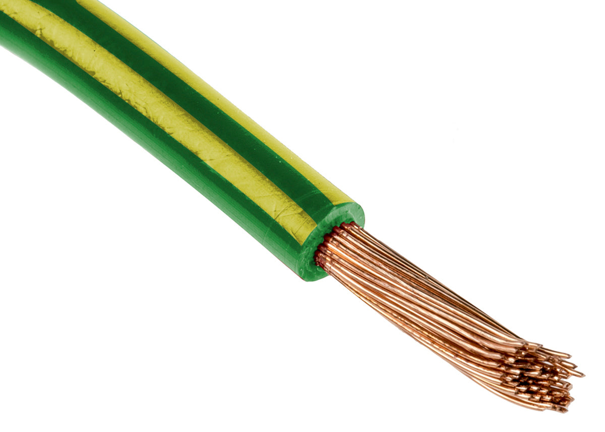 TieDex UK Green, Yellow 10 mm² Hook Up Wire, 8 AWG, 72 x 0.4 mm, 400 μm core strands, 100 m, Polyvinyl Chloride