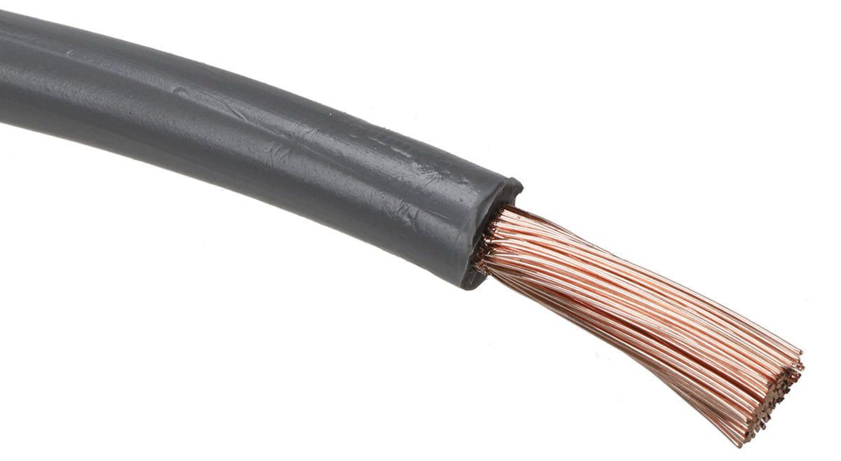 TieDex UK Grey 16 mm² Hook Up Wire, 6 AWG, 126 x 0.4 mm, 400 μm core strands, 100 m, Polyvinyl Chloride