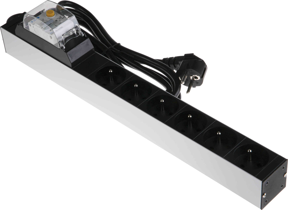 TieDex UK, 16A 6 Gang Power Distribution Unit Power strip, 2.5m Cable Type E RCD Protected Surge Protection