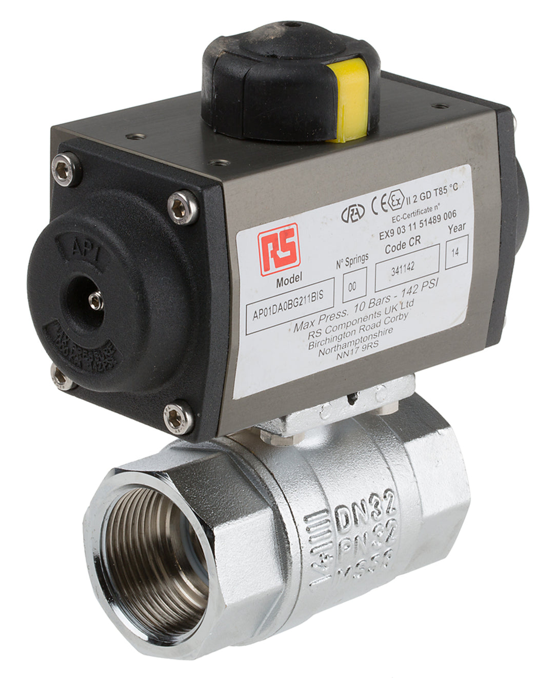 TieDex UK Ball type Pneumatic Actuated Valve, 40 bar, BSP, Female 1 to 1/4 in