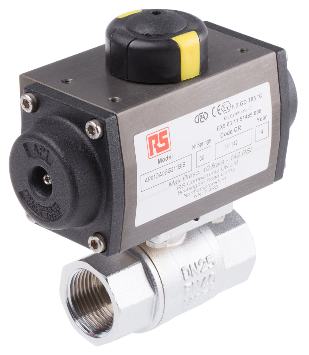 TieDex UK Ball type Pneumatic Actuated Valve, 40 bar, BSP, Female 1 in