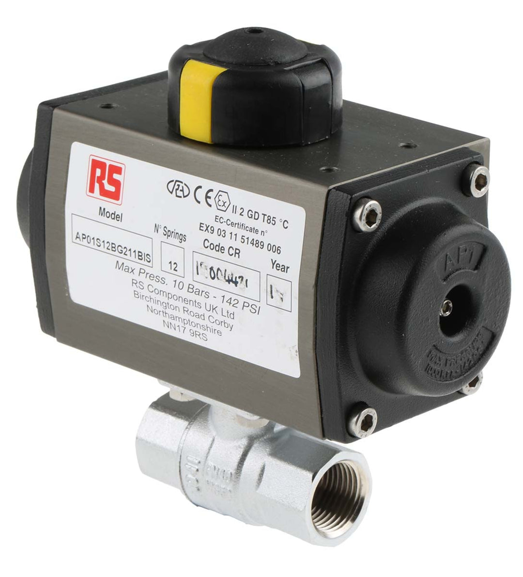 TieDex UK Ball type Pneumatic Actuated Valve, 40 bar, BSP, Female 1/2 in