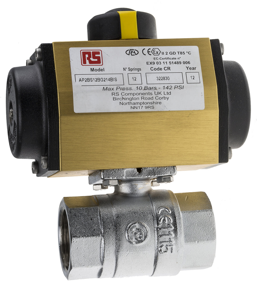 TieDex UK Ball type Pneumatic Actuated Valve, 40 bar, BSP, Female 1 to 1/4 in