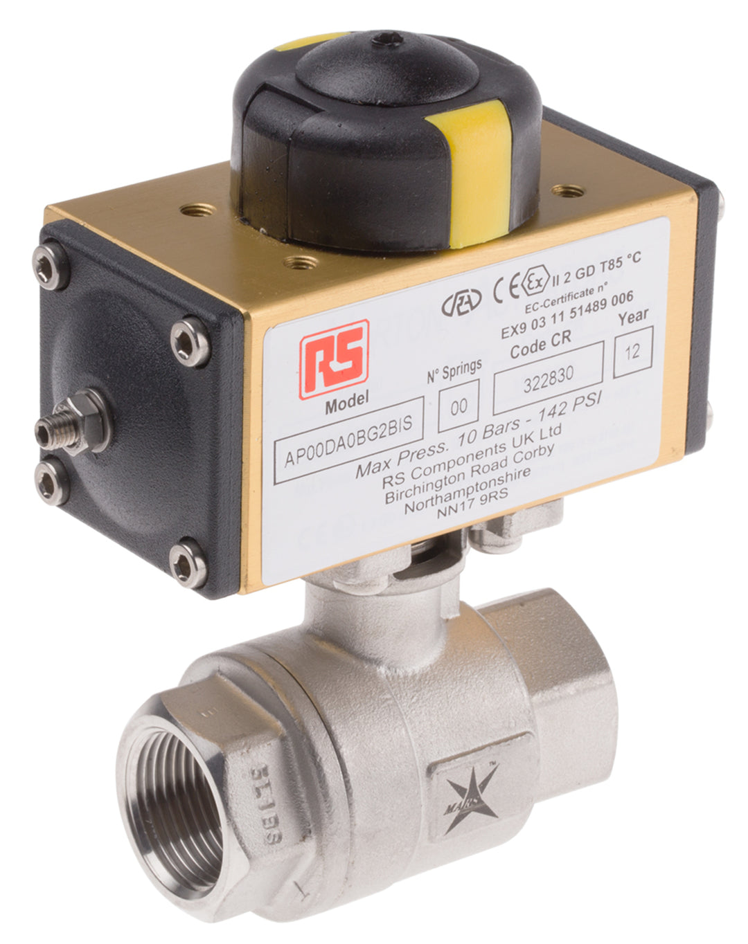 TieDex UK Ball type Pneumatic Actuated Valve, 1000 psi, BSP, Female 3/4 in