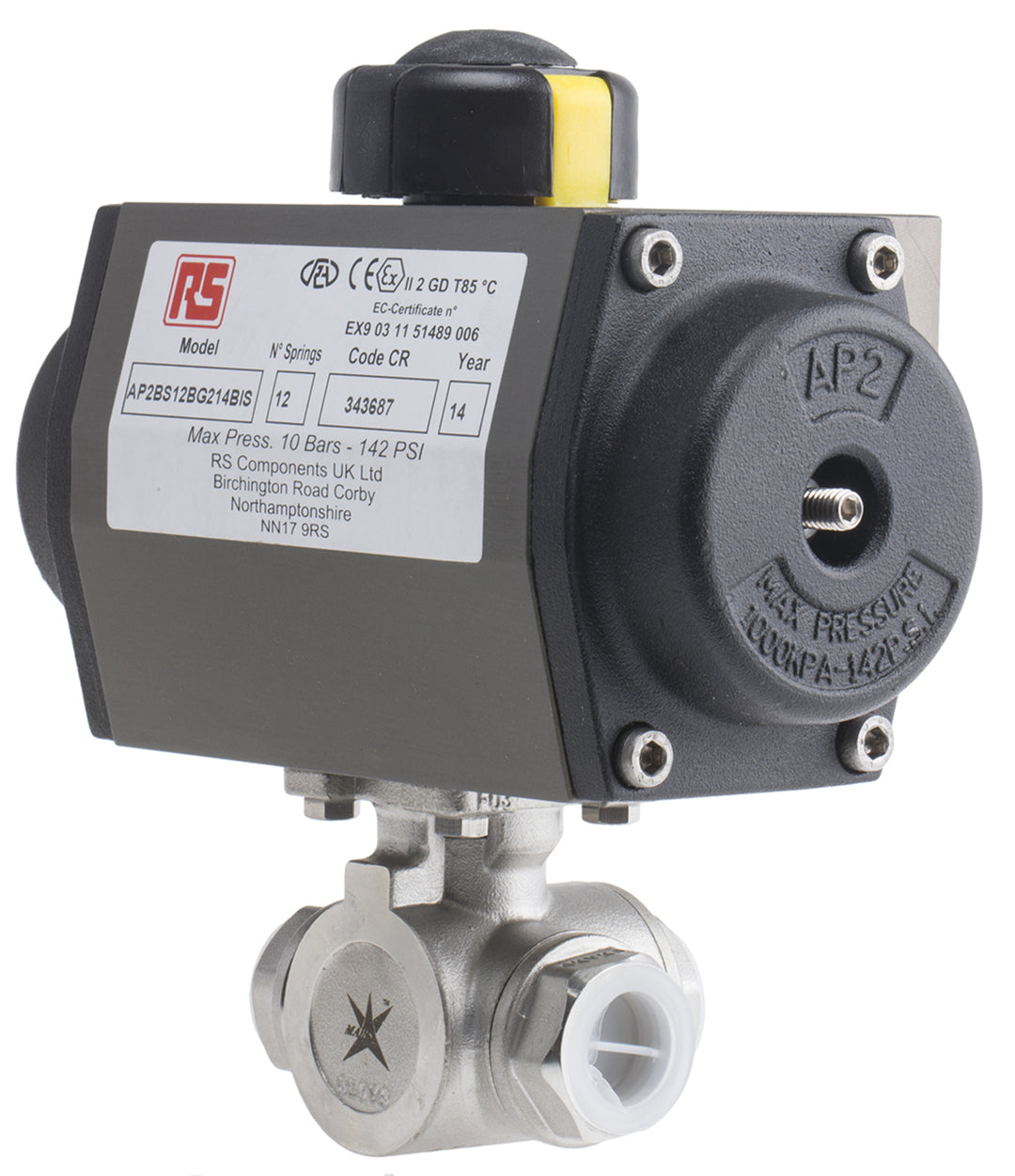 TieDex UK 3 Way Ball Valve type Pneumatic Actuated Valve, 1000 psi 1/2 in
