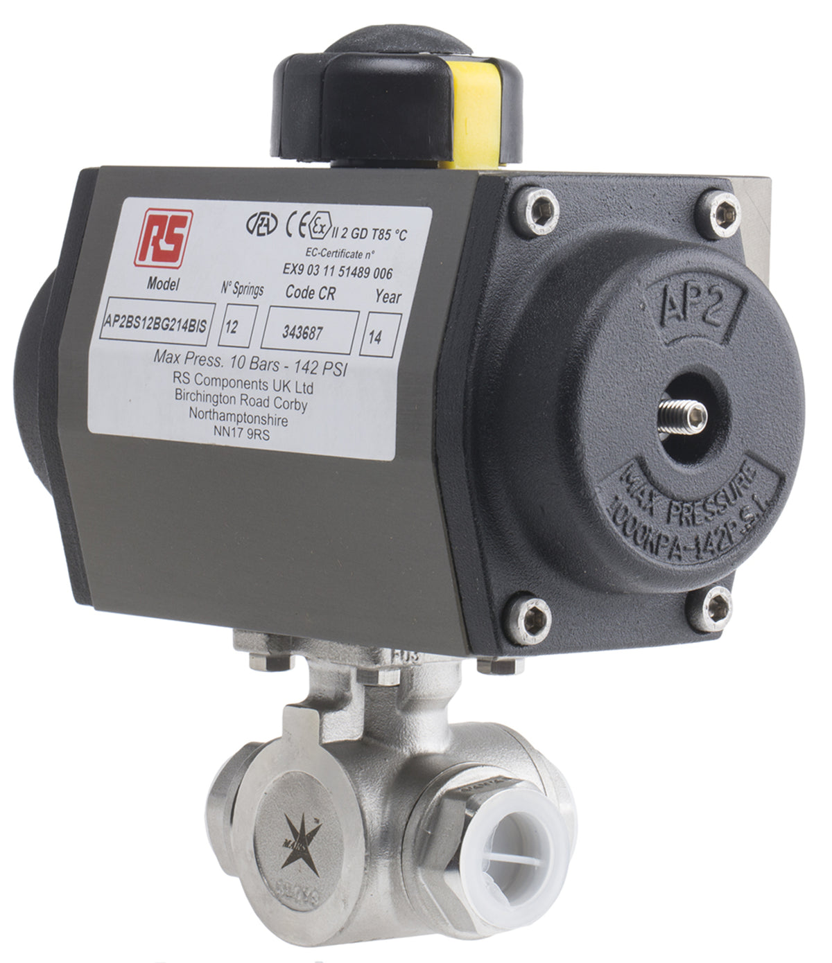 TieDex UK 3 Way Ball Valve type Pneumatic Actuated Valve, 1000 psi 1/2 in
