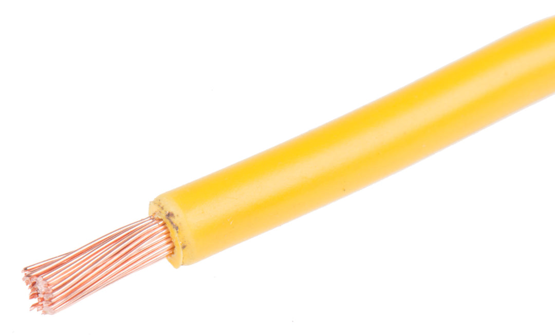 TieDex UK Yellow Hook Up Wire, 14 AWG, 50 x 0.25 mm, 250 μm core strands, 100 m, Polyvinyl Chloride