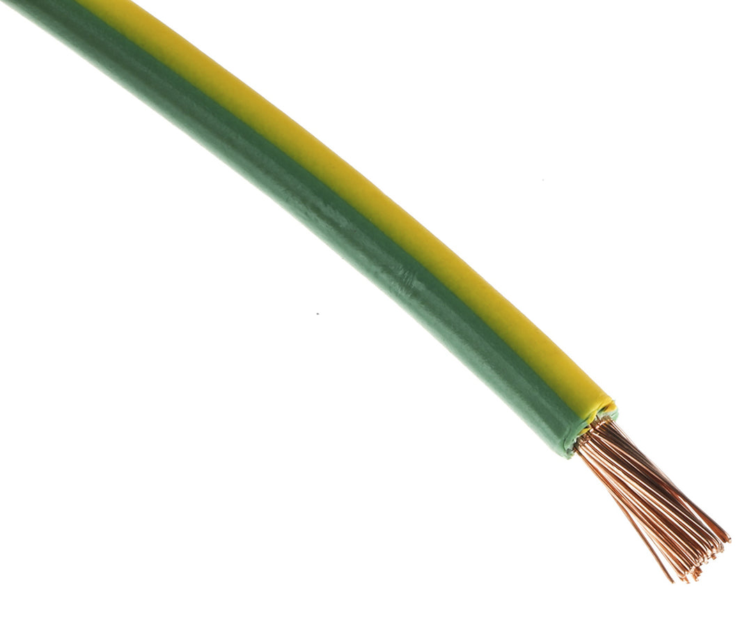 TieDex UK Yellow, Green 6 mm² Hook Up Wire, 10 AWG, 78 x 0.295 mm, 295 μm core strands, 100 m, Polyvinyl Chloride