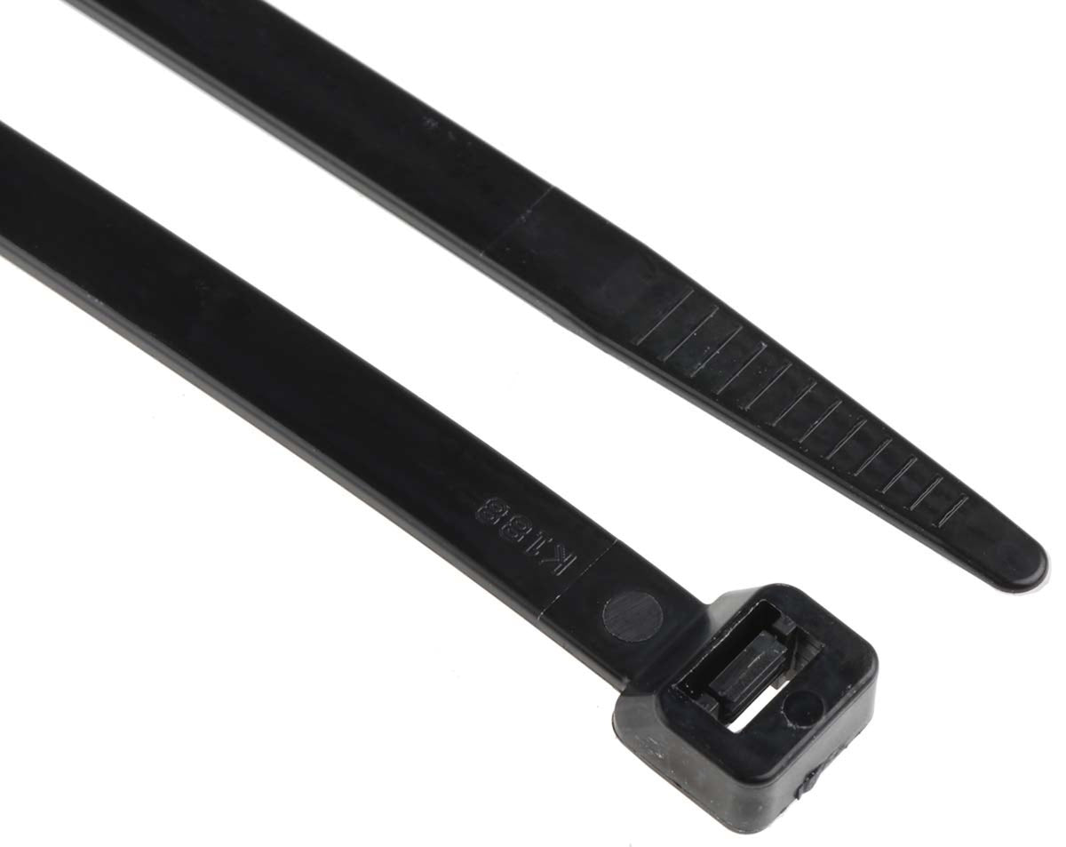 TieDex UK Cable Tie, Non-Releasable, 380 mm x 7.6mm, Black Polyamide 66