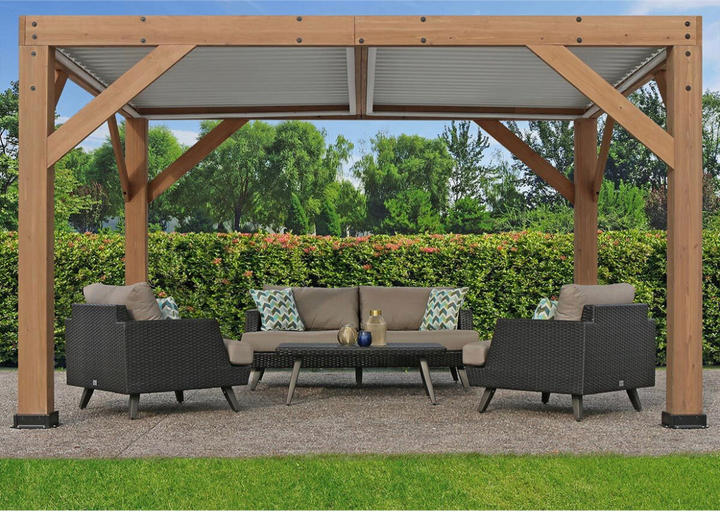 Yardistry 11ft x 13ft (3.4 x 4m) Wooden Louvered Pergola with Aluminium Roof