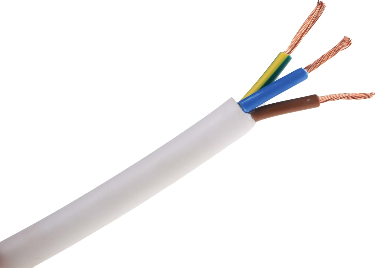 TieDex UK 3 Core Power Cable, White 1.5mm² 70 °C, 100 m Thermoplastic
