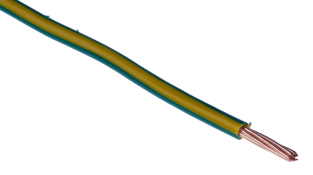 TieDex UK H07V-R Series Yellow, Green 6 mm² Hook Up Wire, 10 AWG, 7/1.03 mm, 1.03 mm core strands, 100 m, Polyvinyl