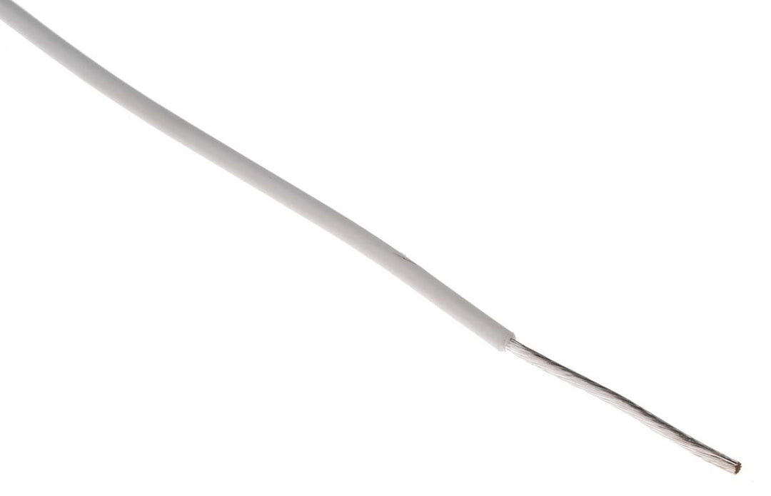 TieDex UK White 0.34 mm² Hook Up Wire, 22 AWG, 19 x 0.15 mm, 150 μm core strands, 100 m, Polytetrafluoroethylene