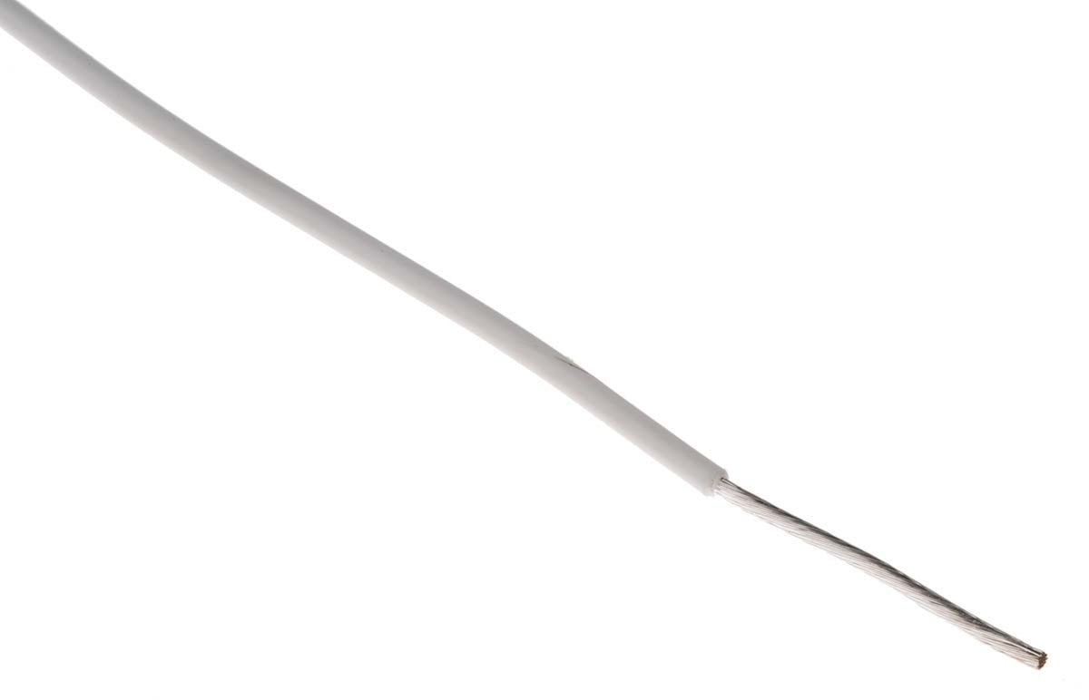 TieDex UK White 0.34 mm² Hook Up Wire, 22 AWG, 19 x 0.15 mm, 150 μm core strands, 100 m, Polytetrafluoroethylene