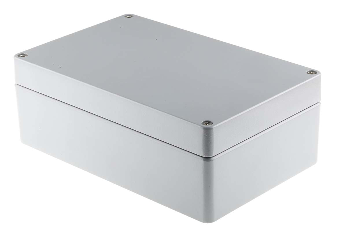 TieDex UK Grey Grey Lid Die Cast Aluminium Enclosure, IP66, 100 mm x 280 mm x 180 mm