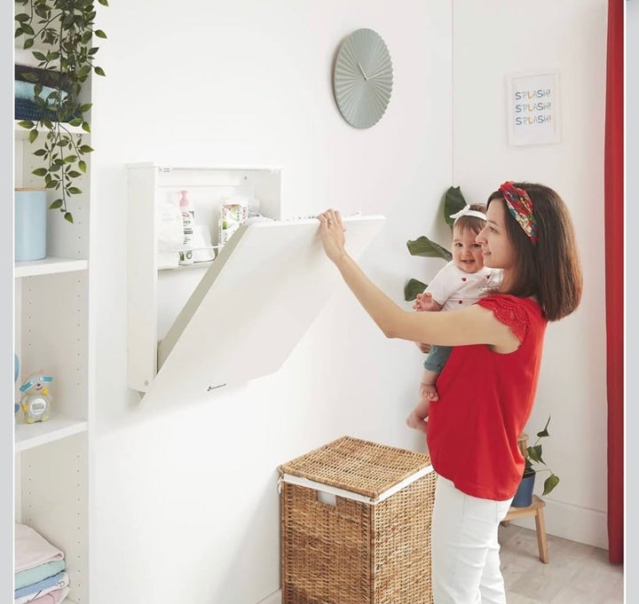 Badabulle Wall Mounted Changing Table, fold down baby changing unit with changing mat and storage