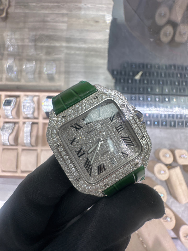 Cartier santos large 39mm -natural diamonds box and card AM