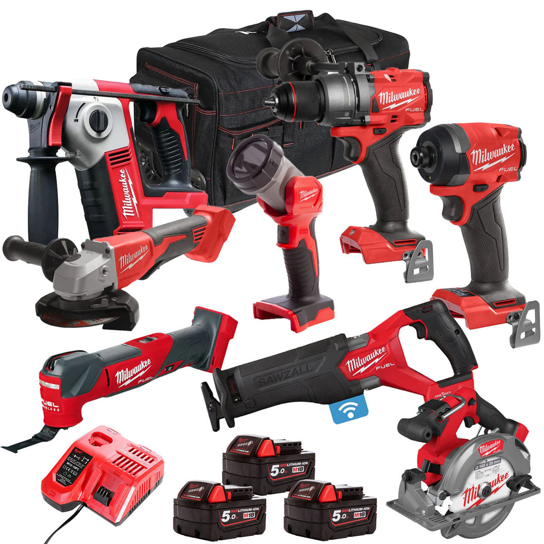 Milwaukee 18V 8 Piece Power Tool Kit with 3 x 5.0Ah Batteries T4TM-29