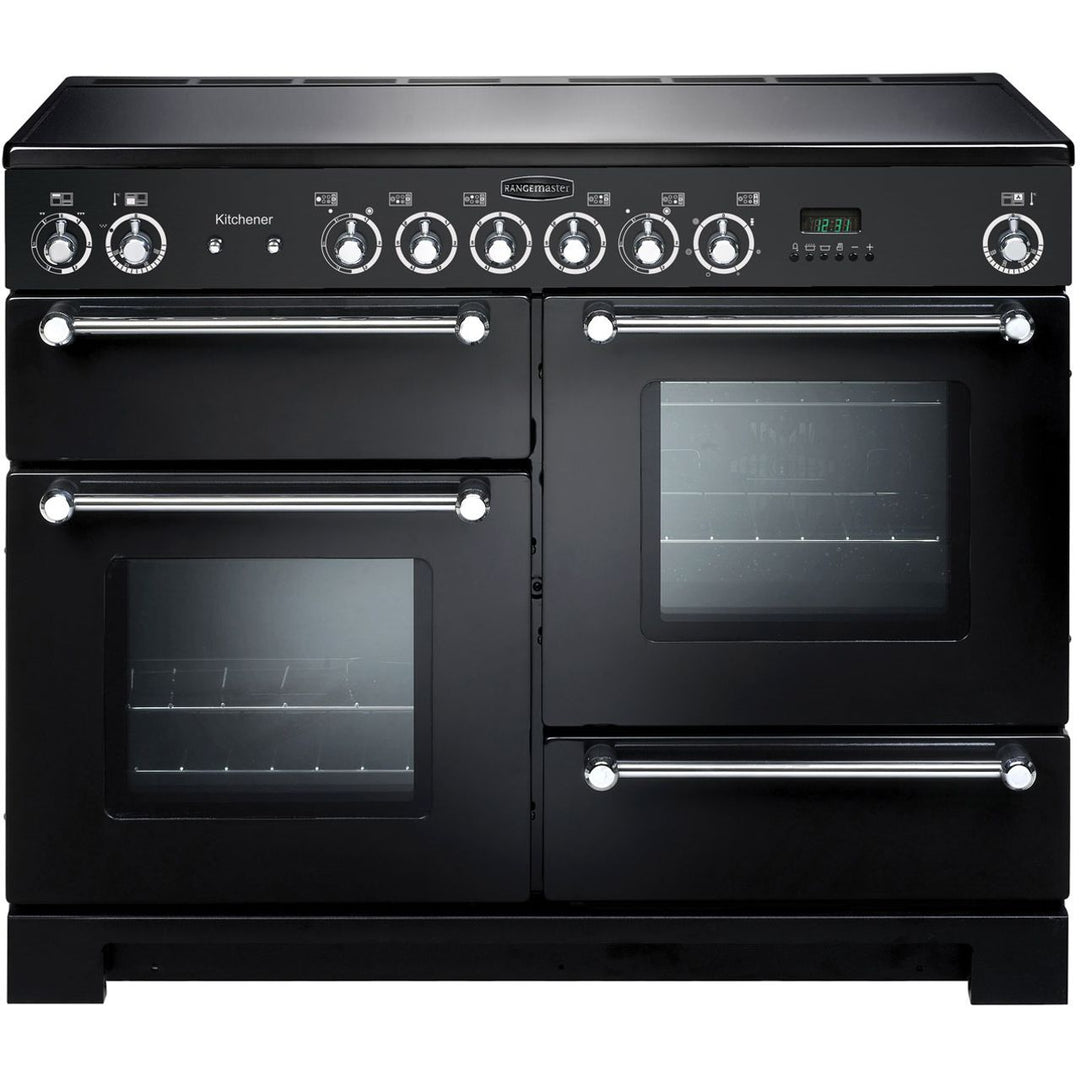 Rangemaster Kitchener KCH110ECBL/C 110cm wide Electric Range Cooker with Ceramic Hob - Black / Chrome