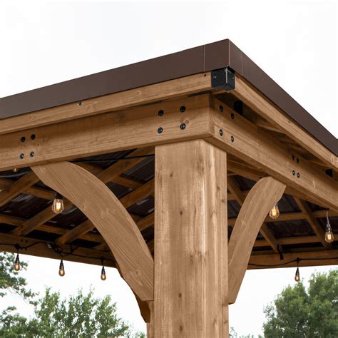 Backyard Discovery 14×10 Barrington Gazebo – 100% Cedar Wood Pavilion with Heavy-Duty Steel Hip Roof, All-Weather Resistant, Built-In PowerPort™, Easy Assembly, Outdoor Garden Shelter, 5-Year Warranty