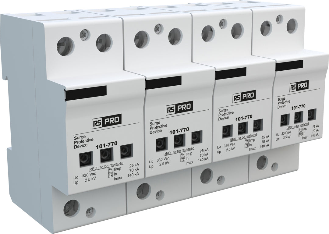 TieDex UK 3 Phase Industrial Surge Protector, 140 kA, 2.5 kV, DIN Rail