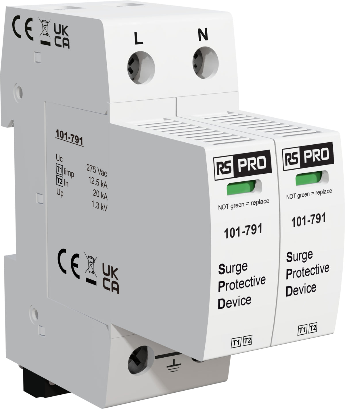 TieDex UK 1 Phase Industrial Surge Protector, 40 kA, 1.35 kV, DIN Rail