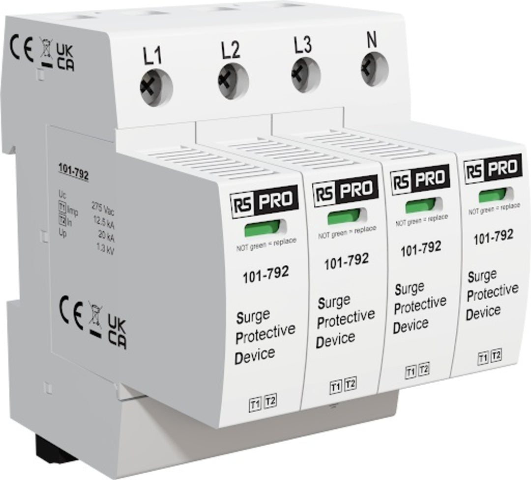 TieDex UK 3 Phase Industrial Surge Protector, 40 kA, 1.35 kV, DIN Rail
