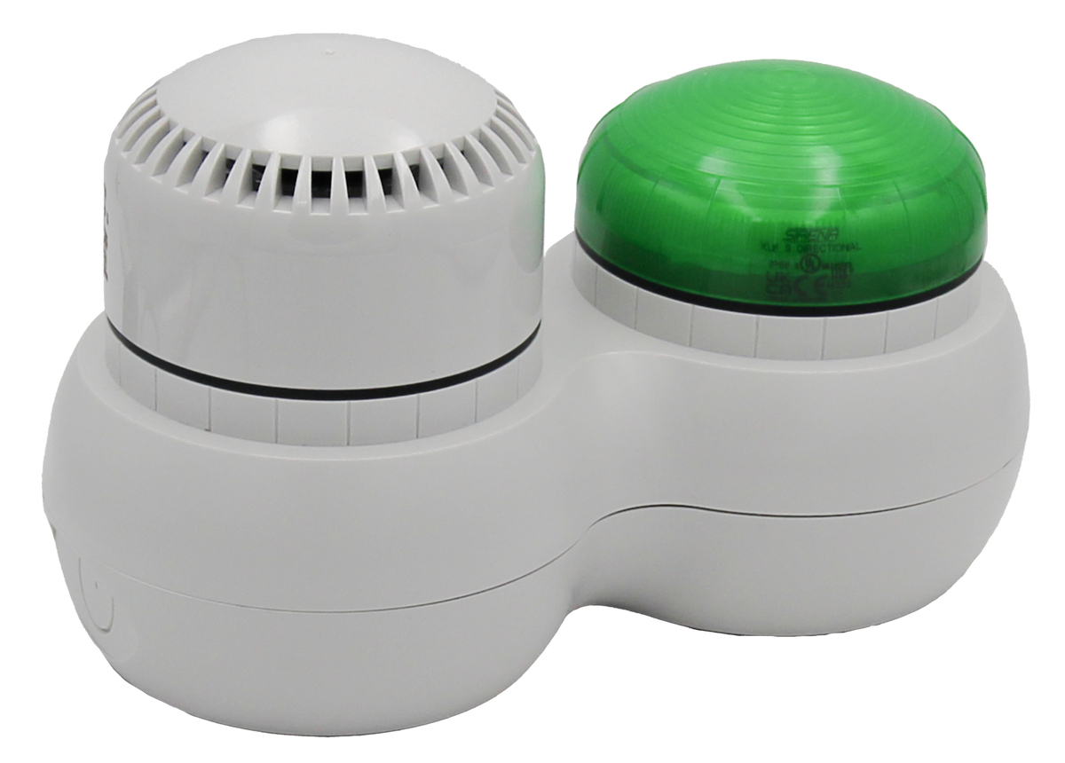TieDex UK Green Beacon-Sounder Combination, IP66 24V ac/dc Bracket, Screw 105 dB @ 1m
