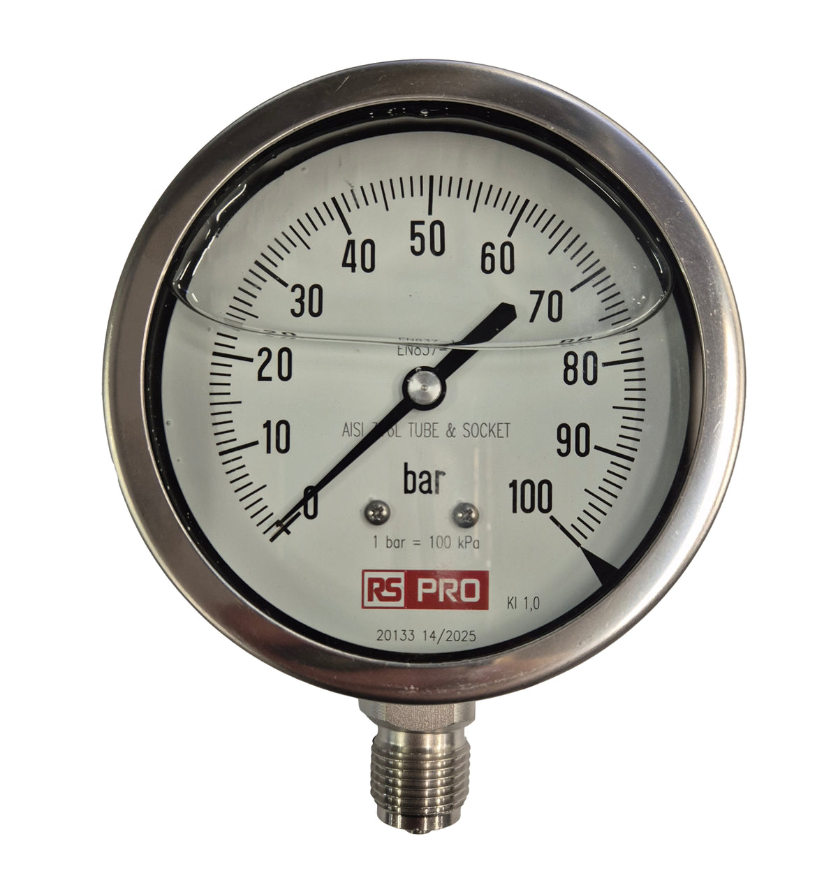 TieDex UK, 100 mm BSP 1/2 in 1/2 in BSP Pressure Gauge, 100 bar, UKAS