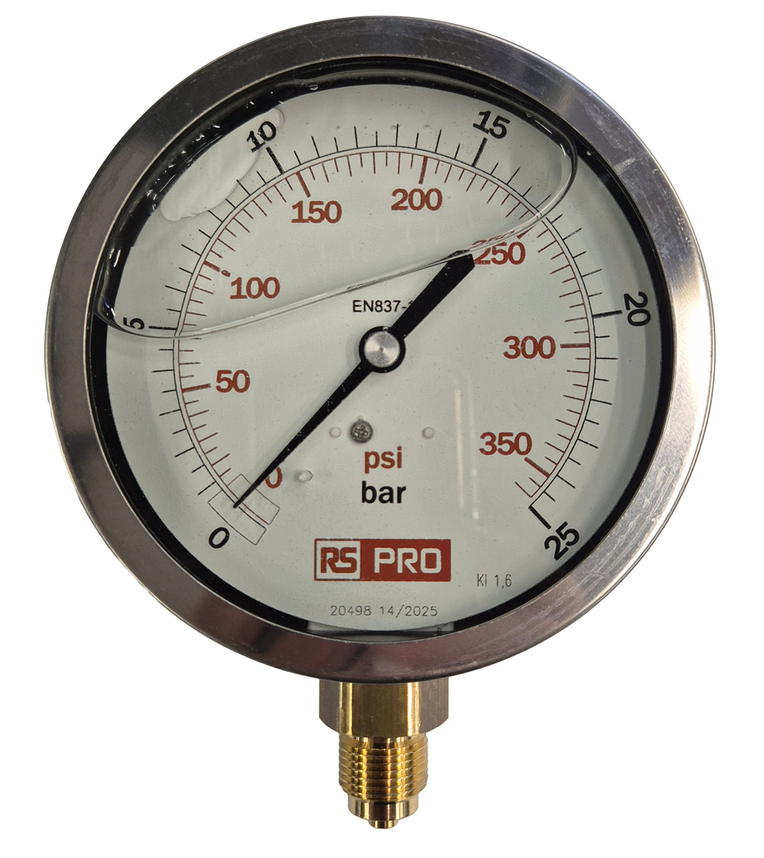 TieDex UK, 100 mm BSP 3/8 in 3/8 in BSP Pressure Gauge, 25 bar, RSCAL