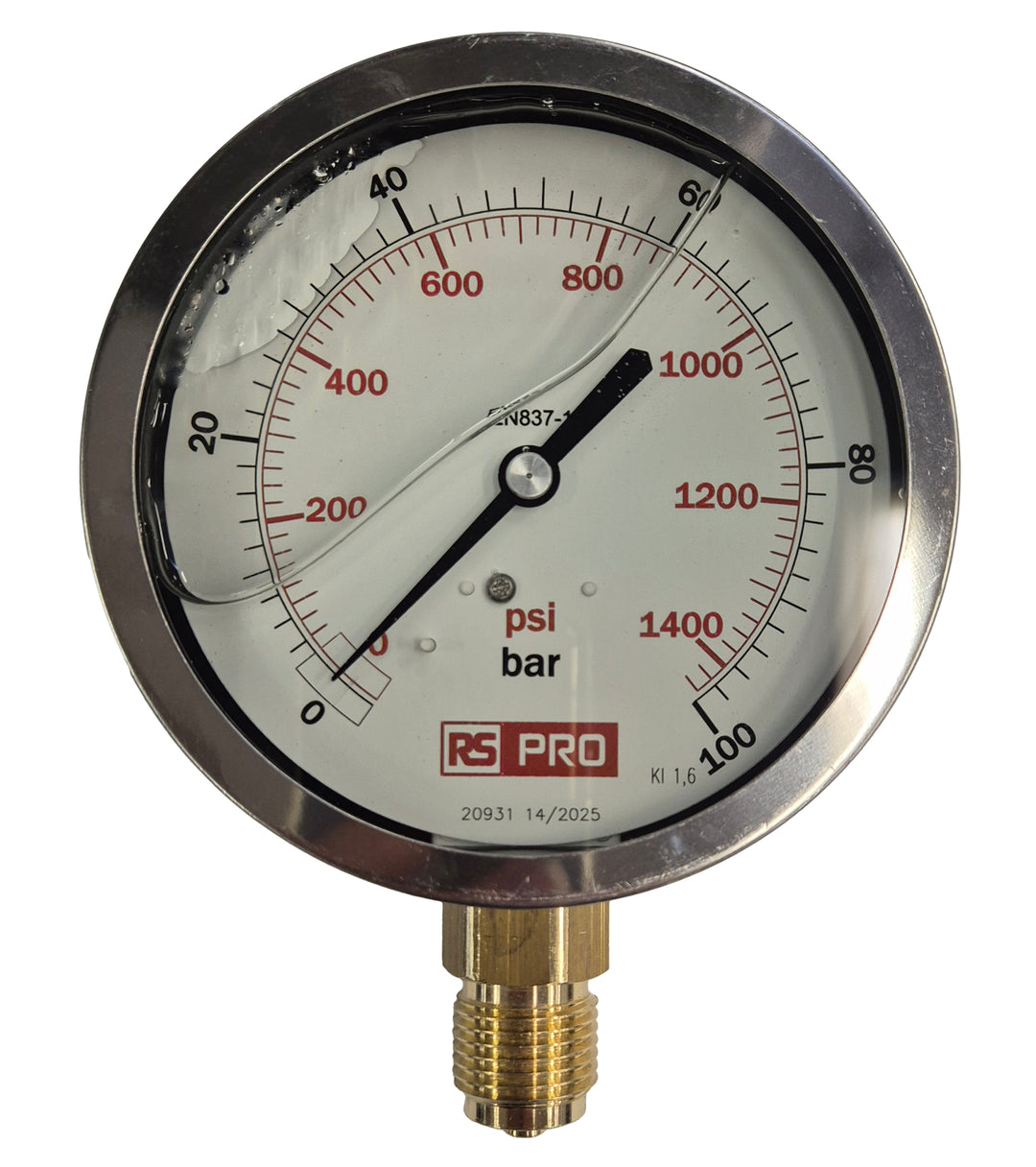 TieDex UK, 100 mm BSP 1/2 in 1/2 in BSP Pressure Gauge, 100 bar, UKAS
