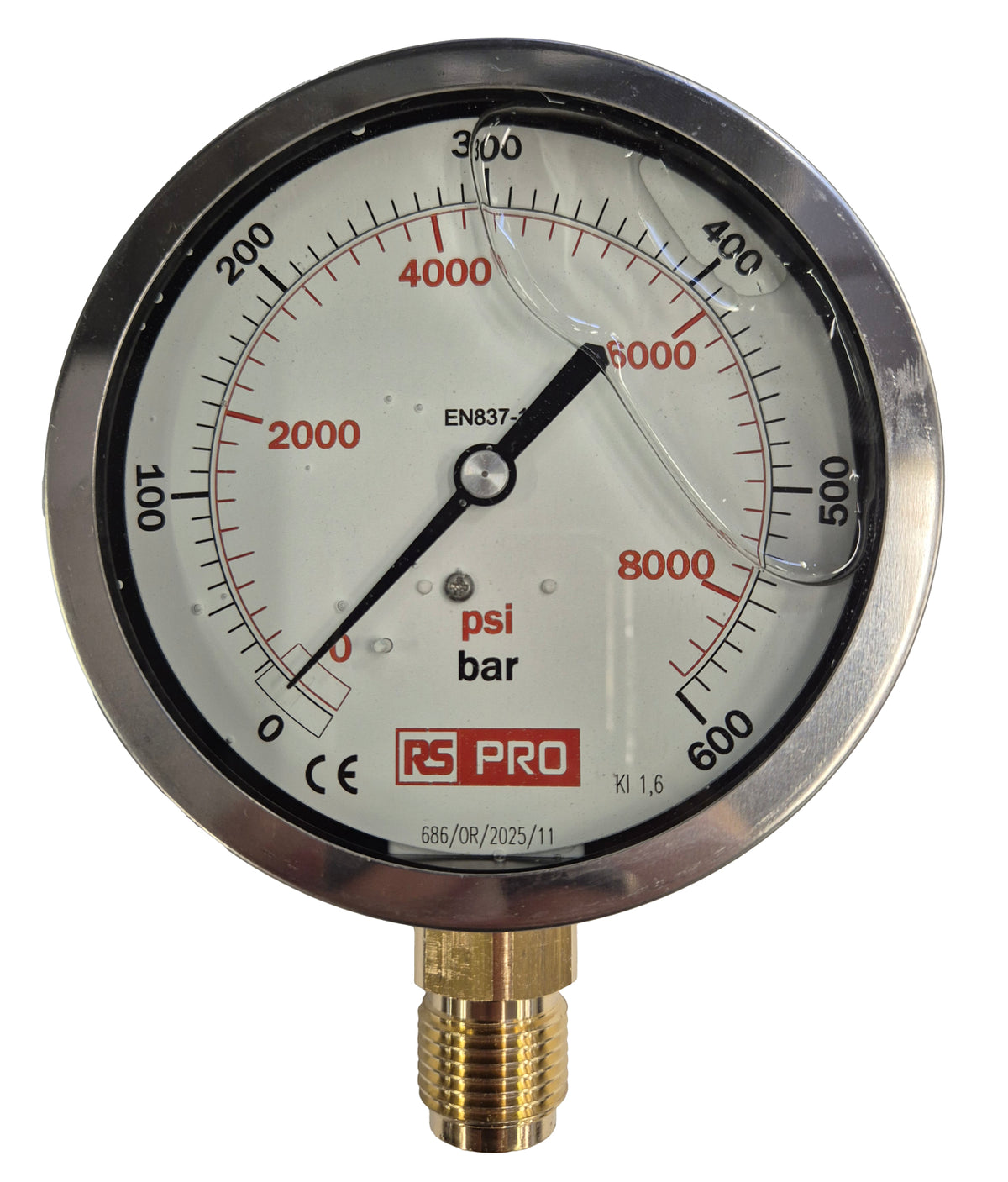 TieDex UK, 100 mm BSP 1/2 in 1/2 in BSP Pressure Gauge, 600 bar, UKAS