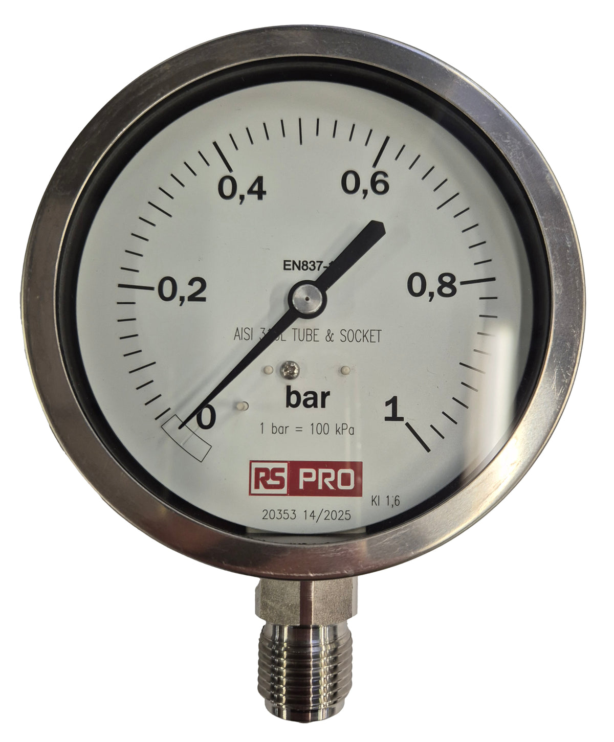 TieDex UK, 100 mm BSP 1/2 in 1/2 in BSP Pressure Gauge, 1 bar, UKAS