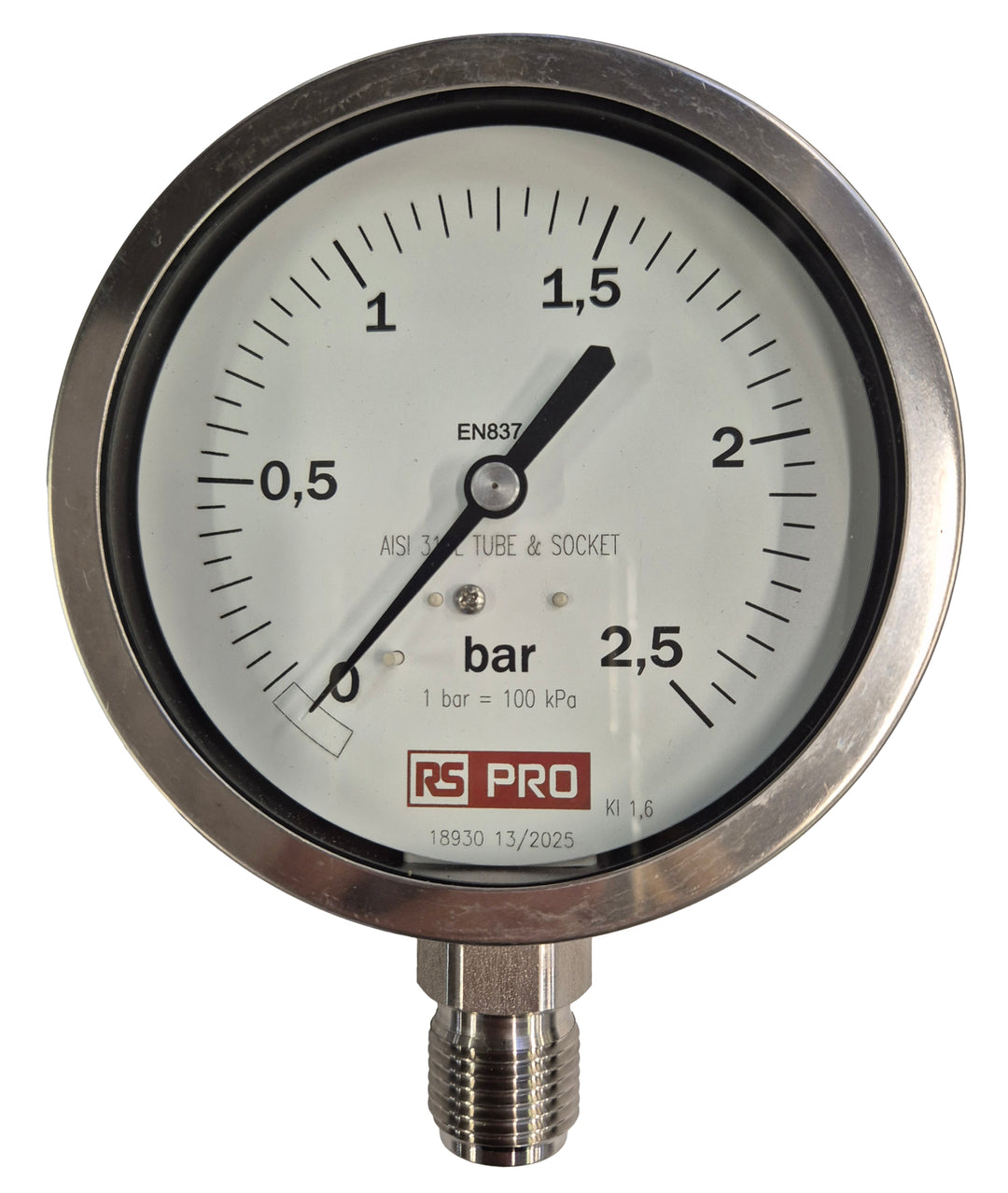 TieDex UK, 100 mm BSP 1/2 in 1/2 in BSP Pressure Gauge, 2.5 bar, UKAS