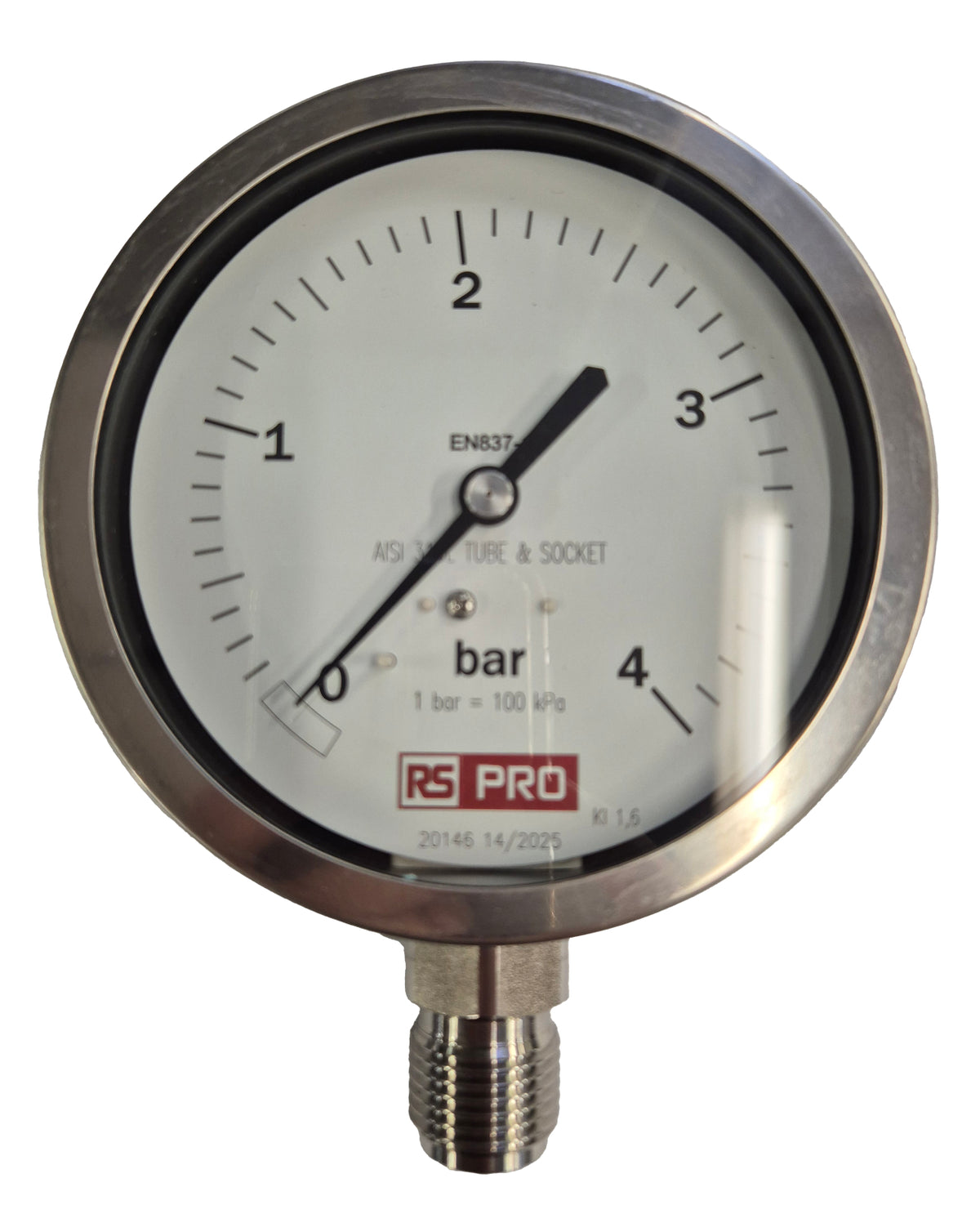 TieDex UK, 100 mm BSP 1/2 in 1/2 in BSP Pressure Gauge, 4 bar, UKAS
