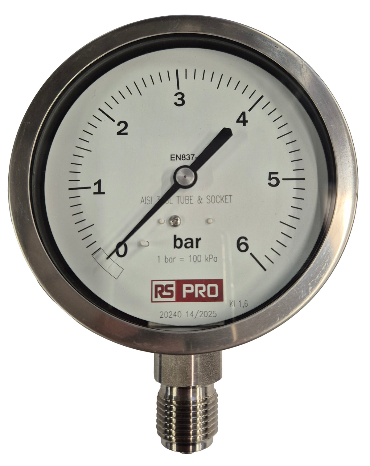 TieDex UK, 100 mm BSP 1/2 in 1/2 in BSP Pressure Gauge, 6 bar, RSCAL