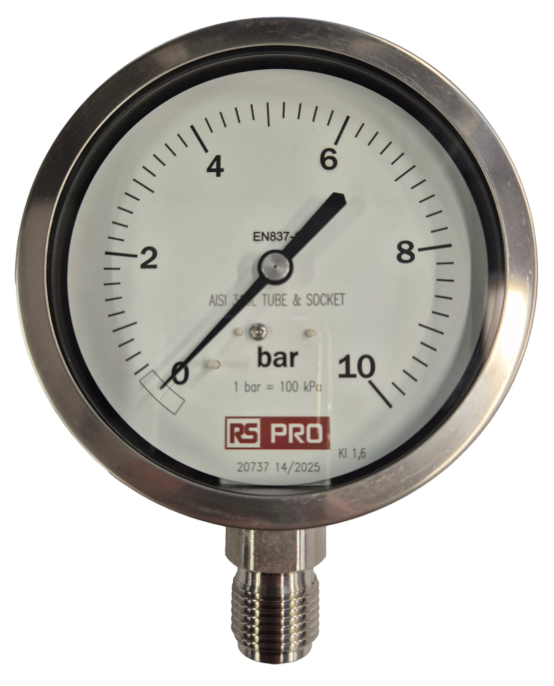 TieDex UK, 100 mm BSP 1/2 in 1/2 in BSP Pressure Gauge, 10 bar, RSCAL