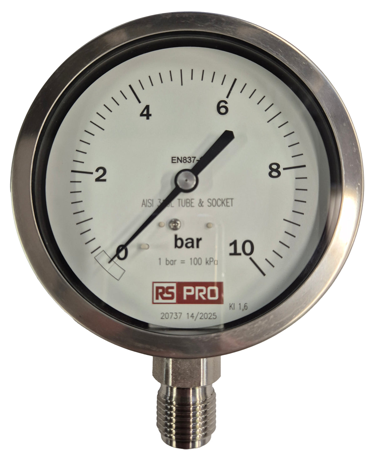 TieDex UK, 100 mm BSP 1/2 in 1/2 in BSP Pressure Gauge, 10 bar, RSCAL