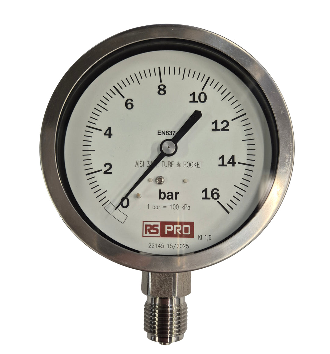 TieDex UK, 100 mm BSP 1/2 in 1/2 in BSP Pressure Gauge, 16 bar