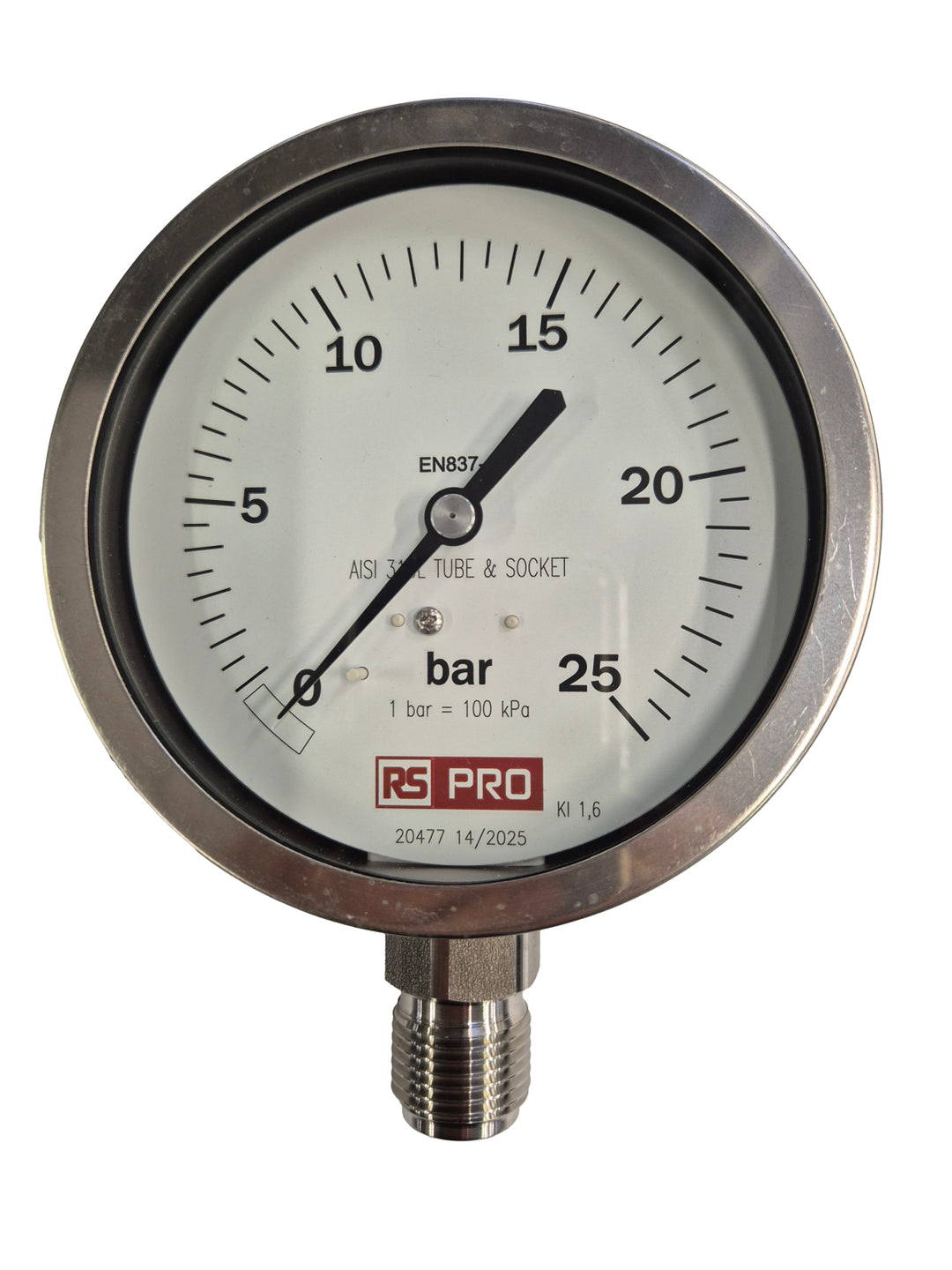 TieDex UK, 100 mm BSP 1/2 in 1/2 in BSP Pressure Gauge, 25 bar