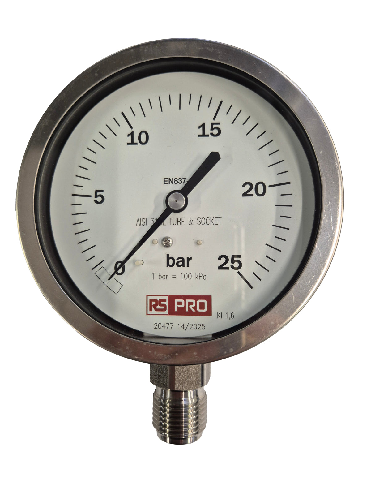 TieDex UK, 100 mm BSP 1/2 in 1/2 in BSP Pressure Gauge, 25 bar