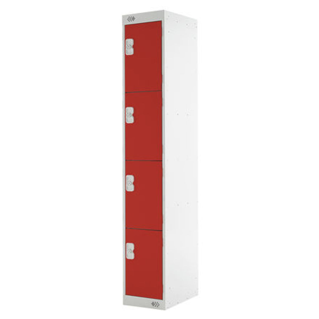 TieDex UK 4 Door Steel Red Industrial Locker, 1.8 m x 300 mm x 450 mm