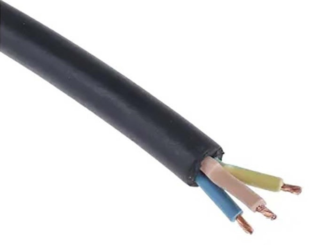 TieDex UK H05RR-F 3 Core Power Cable, Black 2.5mm² 60 °C, 50 m Rubber