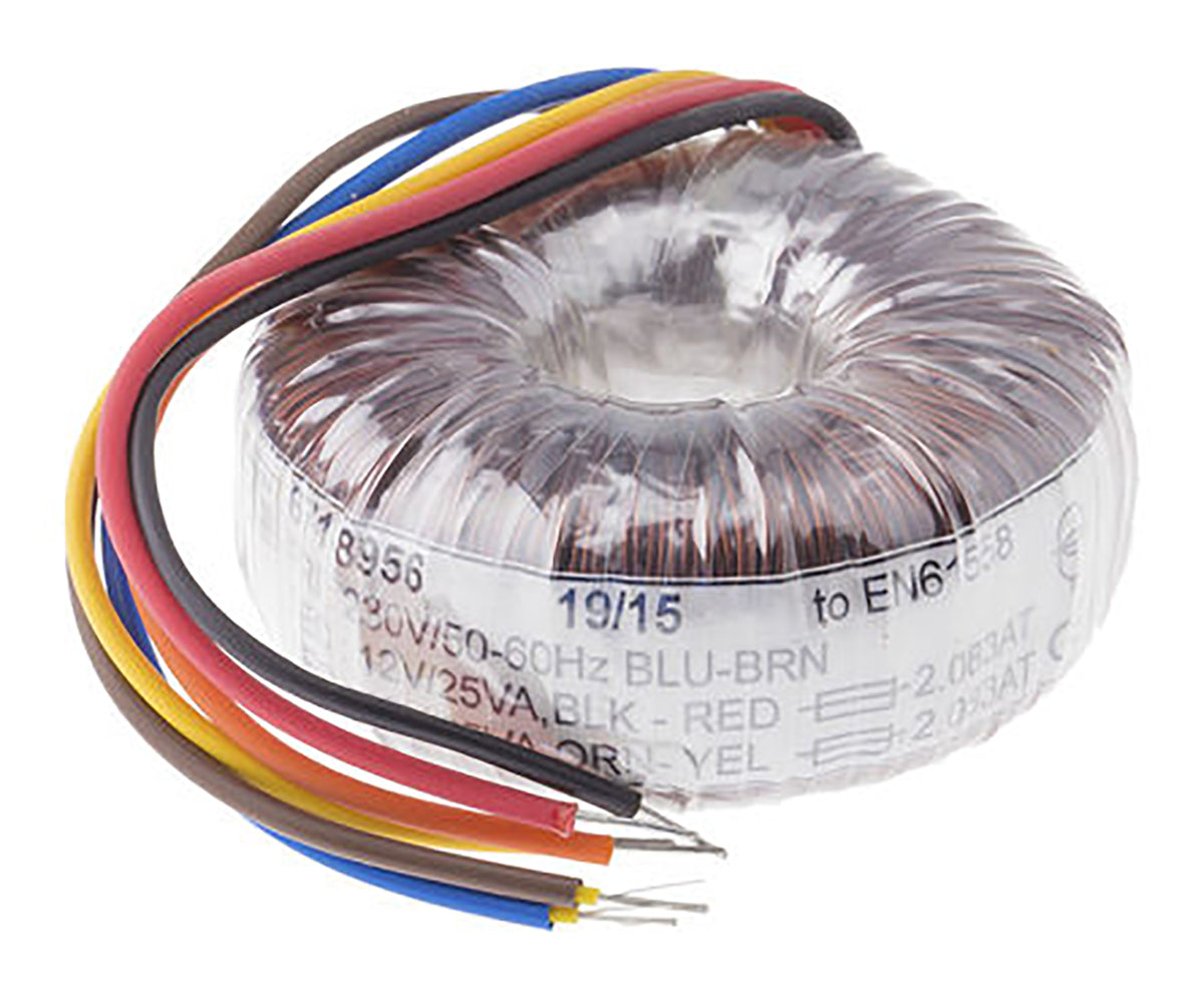 TieDex UK 230 V ac 2 x 40 V ac Toroidal Transformer 2 Output 500 VA, EN615581 Class II, EN60065 Class II, UL506, UL51