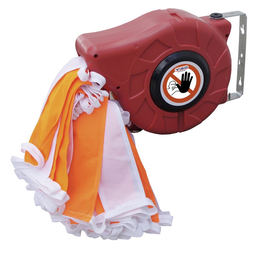 TieDex UK Orange, White Safety Barrier, Orange, White Tape, Polyester, Polyester, Retractable Barrier, 15 m